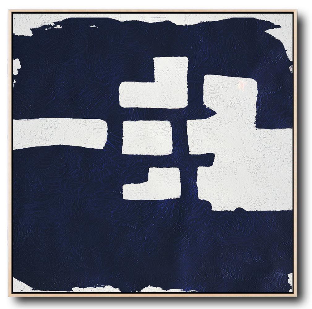 Buy Large Canvas Art Online - Hand Painted Navy Minimalist Painting On Canvas - Giclee Art Large